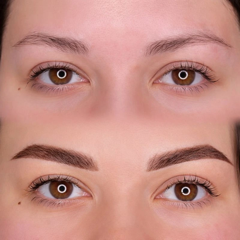 sopracciglia sfumate prima e dopo